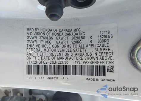 2020 Honda Civic Lx from USA, damaged, VIN 2HGFC2F63LH523765